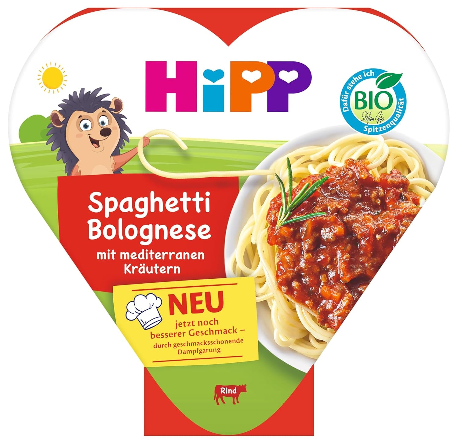 HiPP bio Bolognese spagetti mediterrán gyógynövényekkel (6 x 250g), 1 éves kortól alkalmas, enyhén párolva, fűszerezett gyerekeknek, bio minőség