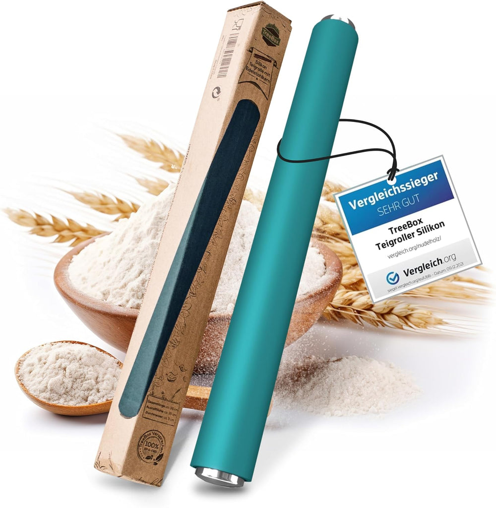 Nudelholz - Teigroller aus Silikon und Edelstahl - Modernes Nudelholz ohne Griffe mit Antihaftwirkung, Fondant und Teig im Handumdrehen ausrollen, Backutensilien