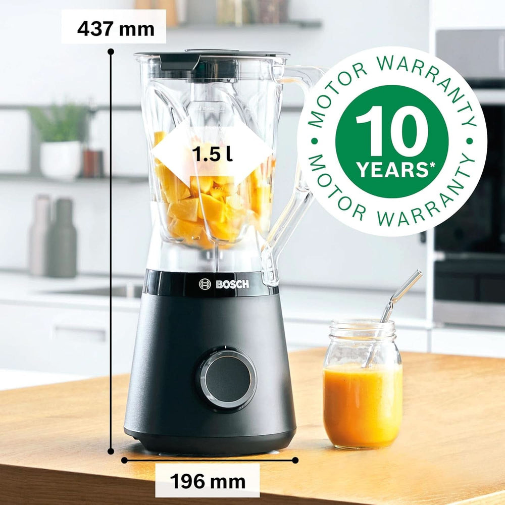 Bosch Standmixer Vitapower Serie 4 MMB6141B, Hochwertige Edelstahl-Klingen, 1,5L Tritan-Mixbehälter, Spülmaschinengeeignete Teile, 30 000 U/min, 1200 W, Schwarz Kitchen Naty Shop