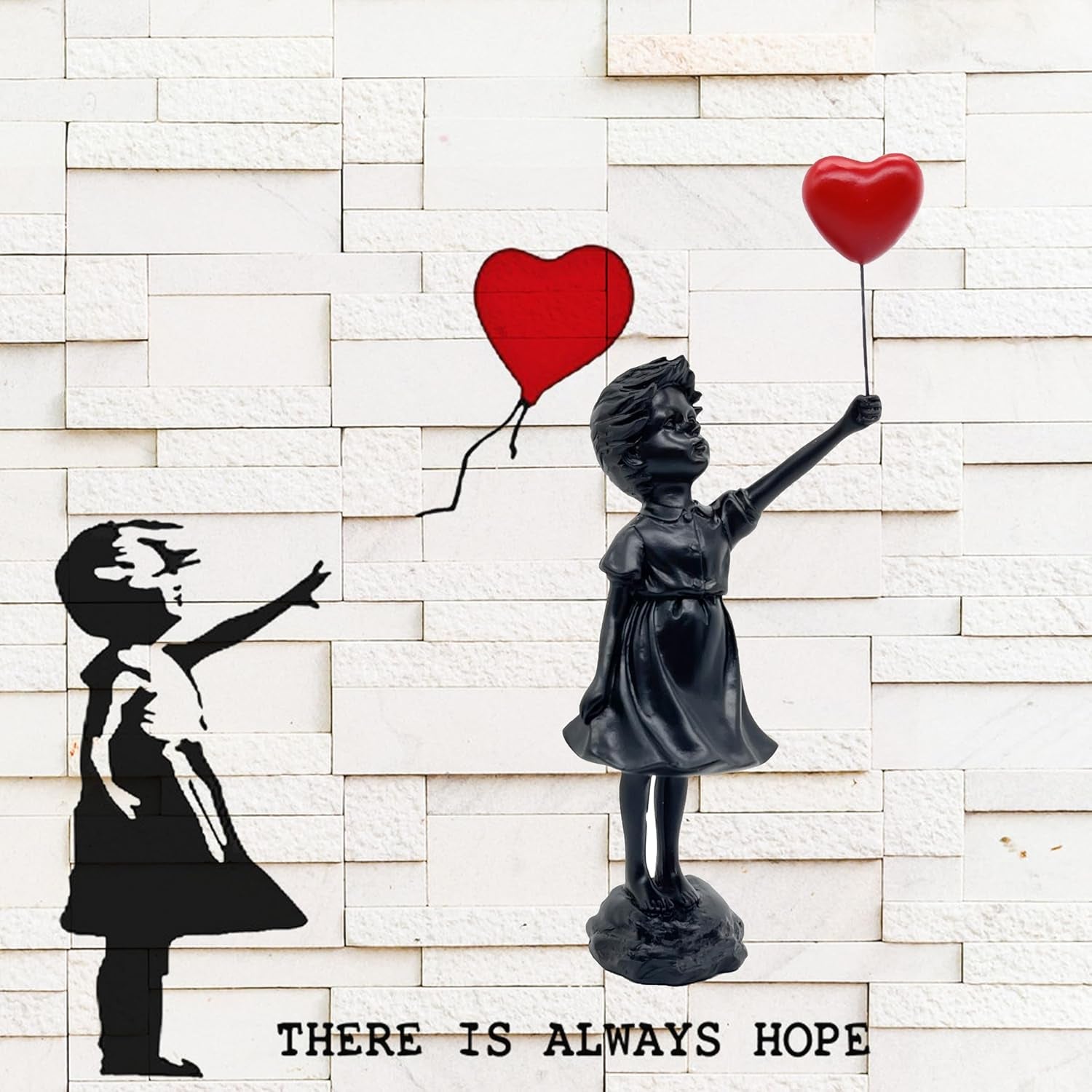 Fată drăguță cu balon, sculptură din rășină, statuie pentru decorațiuni interioare, statuie Banksy, fată cu inimă roșie, figura balon, sculptură de artă modernă pentru masă, raft, decor Statuete si sculpturi Naty Shop
