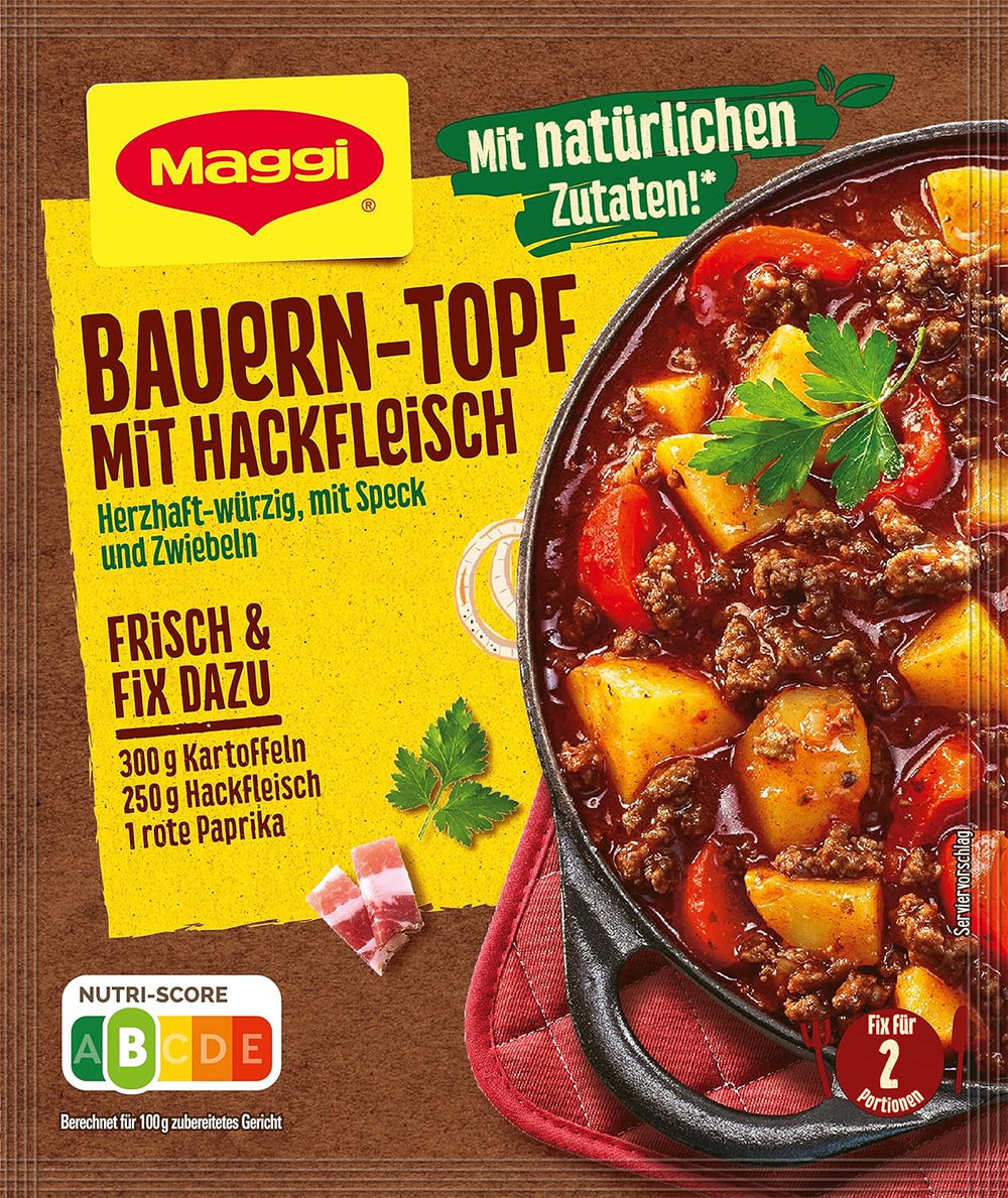 MAGGI Fix für Bauern-Topf mit Minkfleisch, Würzmischung, mit natürliche Ingredient*, für 2 Portionen, 1er Pack (1 x 39g )
