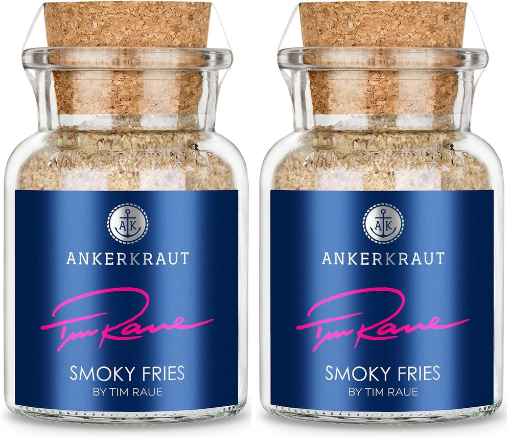 Tim Raue Ankerkraut Smoky Fries, Mischung würzender Ingredient für Pommes Frites, Gourmet Pommes mit Rauch-Aroma, 145 g Korkenglasban