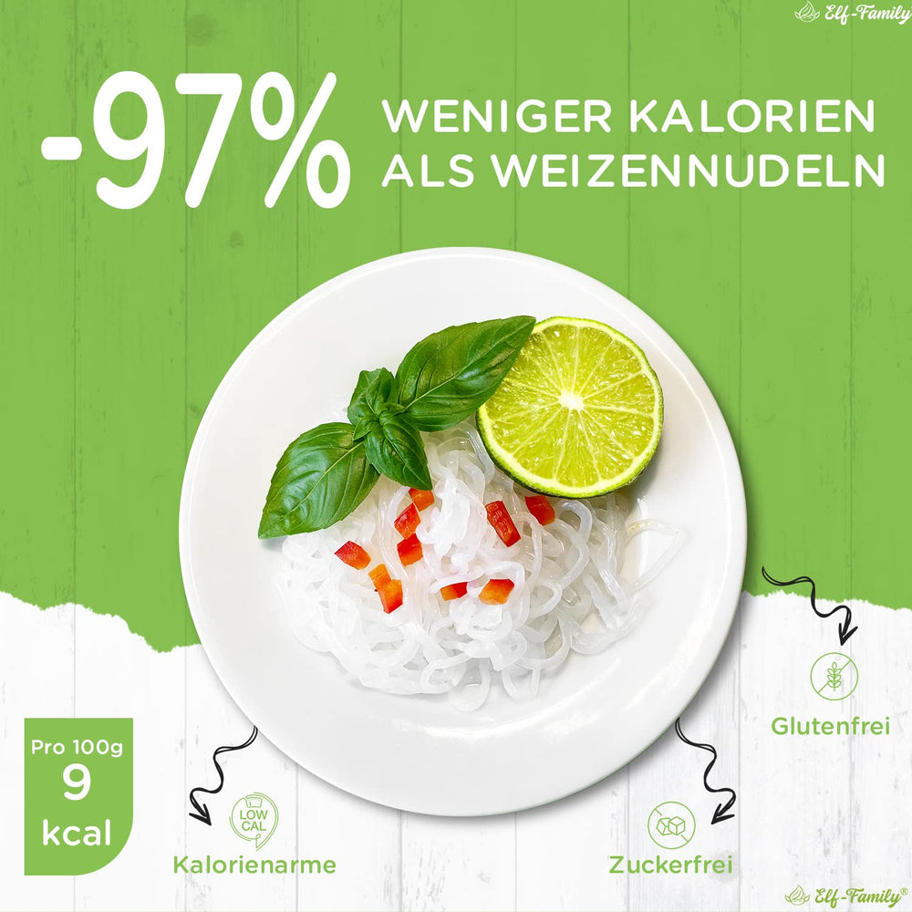 Elf-Family 6 doboz (12 db) Bio Konjac Ultra Alacsony szénhidráttartalmú Shirataki tészta, vegán, gluténmentes – 1,62 kg, szénhidrát-/keto-/alacsony kalóriatartalmú/zsírmentes/cukormentes instant tészta – spagetti és fettuccine