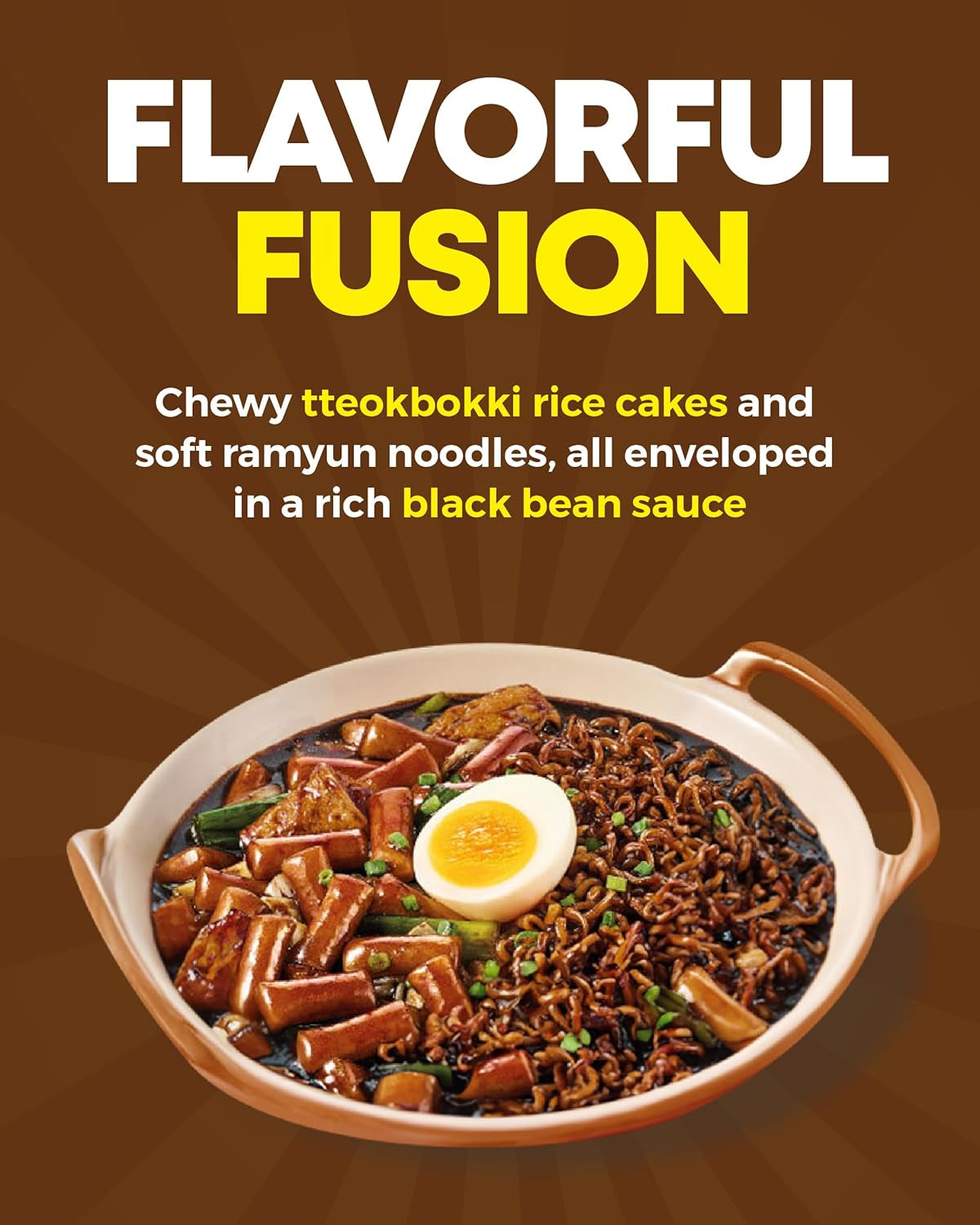 NONGSHIM Rapokki (Jjajang, 400 ml) – autentikus koreai street food, ramen és rizssütemények, fekete bab; gyorsan és egyszerűen elkészíthető, 4 perc alatt kész