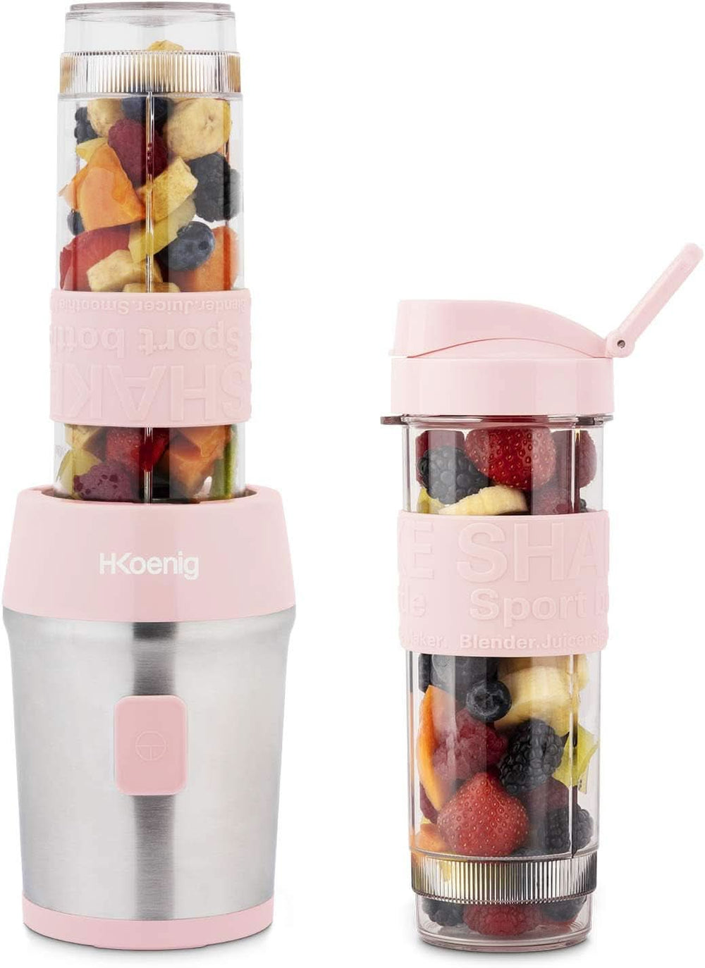 H.Koenig Smoothie Maker SMOO9 - Mini Standmixer - Mini Turmixgép - 300 Watt - 570 Ml - Edelstahl - 2 Kunststoffflaschen - Bpa-mentes, Búza Konyha Naty Shop Pastelrosa