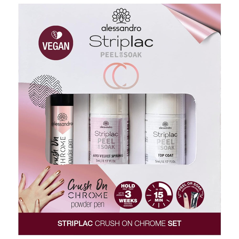 Set Alessandro Striplac Peel vagy Soak Silver Crush on Chrome – Tökéletes körmök 15 perc alatt