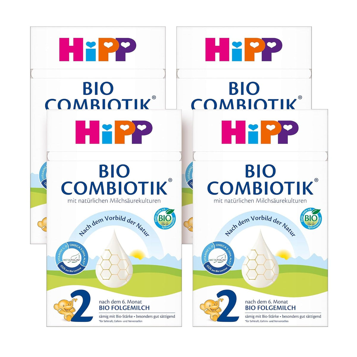 HiPP 2 Organic Combiotik (4 x 600g), 6 hónapos utánpótlás, keményítővel, természetes tejsav, GOS, Omega-3 (DHA, ALA) kultúrákkal, a legjobb bio minőséggel
