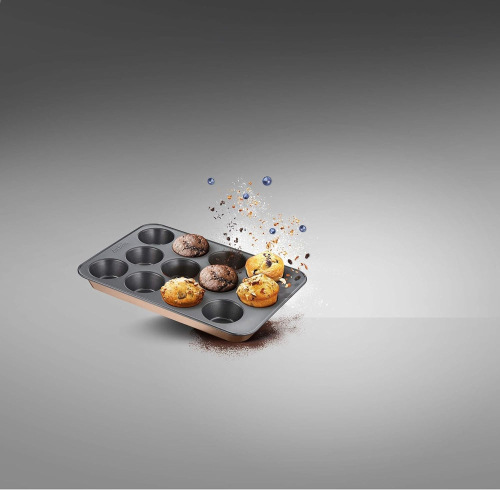 Tefal Airbake J2555014 Muffinform, Antihaftbeschichtung, Karbonstahl, Braun, 29 X 41 cm Sütőformák és tálcák Naty Shop