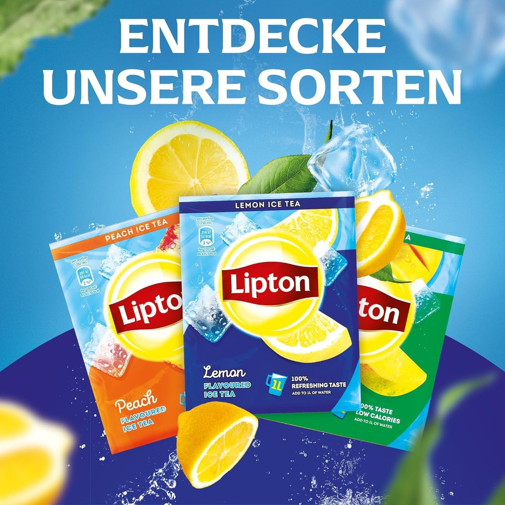Set de ceai rece Lipton, „Lămâie”, răcoritoare pentru întreaga familie, 18 pliculețe, sub formă de pulbere pentru preparare acasă