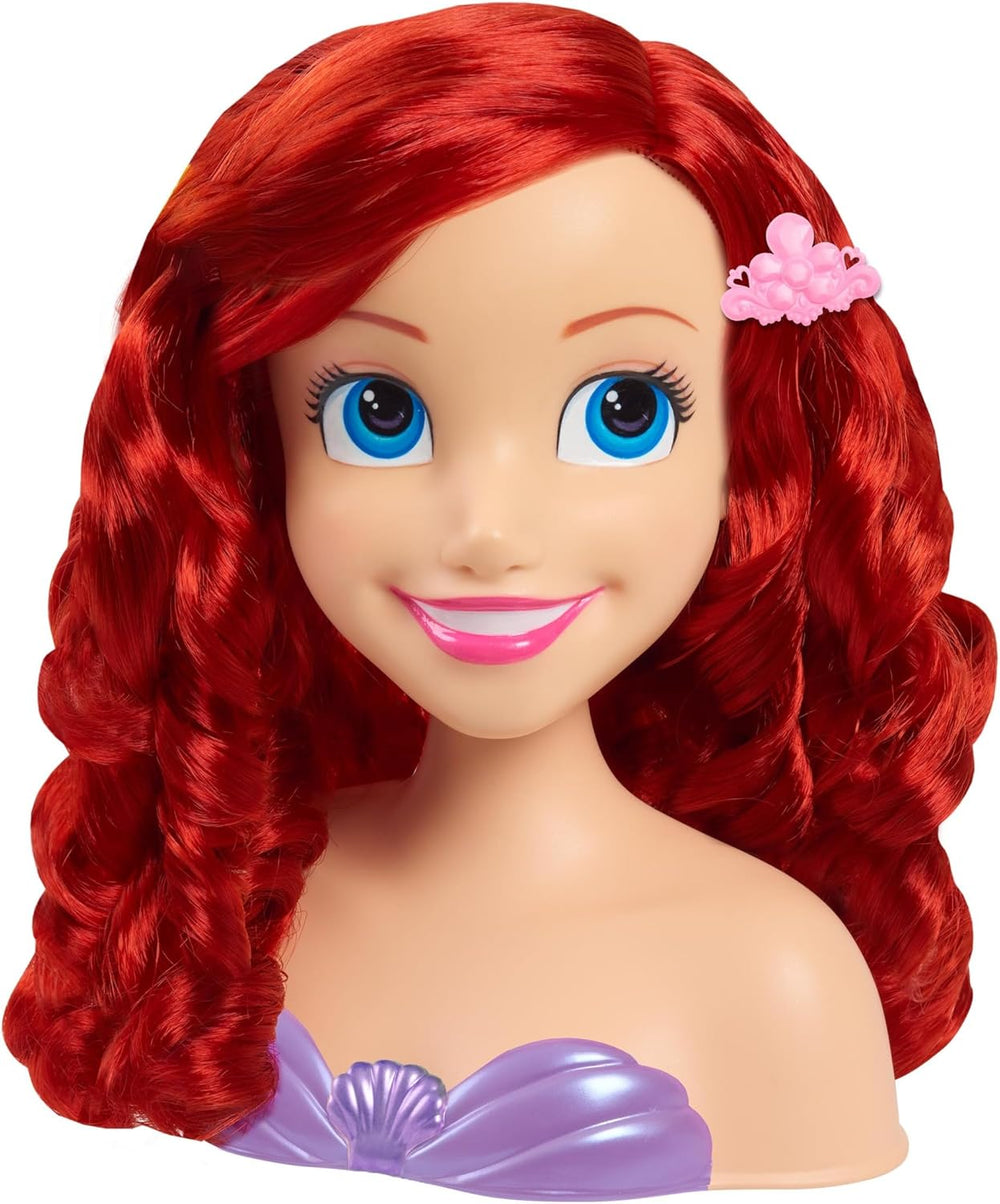 Cap de păr Ariel Just Play Disney Princess 20 cm cu accesorii, set de 7 piese, păr roșu, jucărie pentru copii de la 3 ani în sus