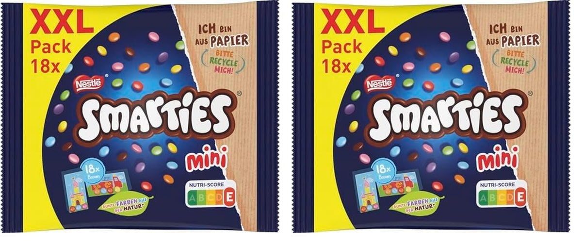Nestlé SMARTIES Mini XXL tasakok, csokoládé színű lencse, ideális családdal és barátokkal való megosztáshoz és élvezethez, természetes színek, újrahasznosítható csomagolás, 2 db-os kiszerelés (1 x 259 g)