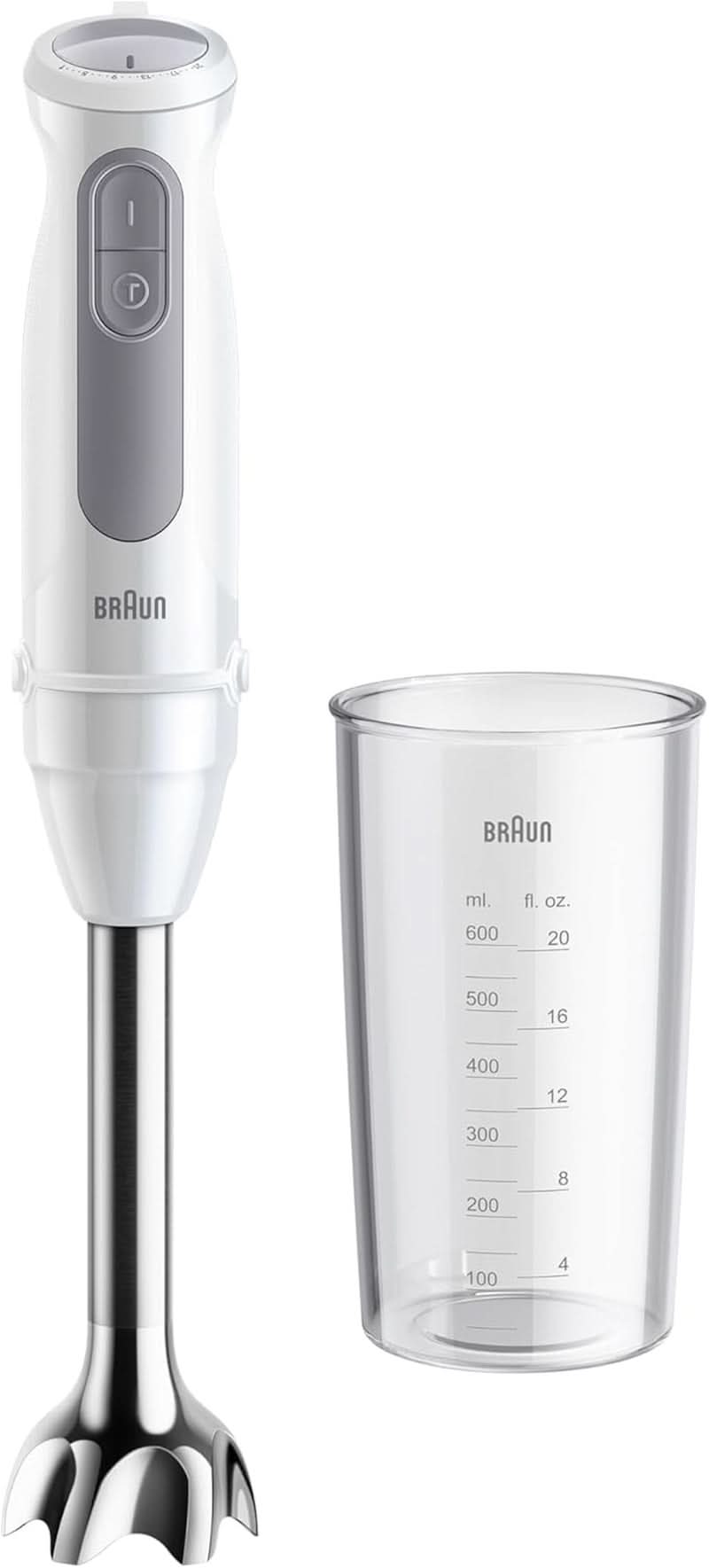 Braun Stabmixer MQ 5200WH - Multiquick 5 Vario Pürierstab Mit Edelstahl Mixfuß, 1000 Watt, Inkl. 600 ml Mix- & Messbecher, Weiß/Grau Kitchen Naty Shop 2024-es verzió - Stabmixer