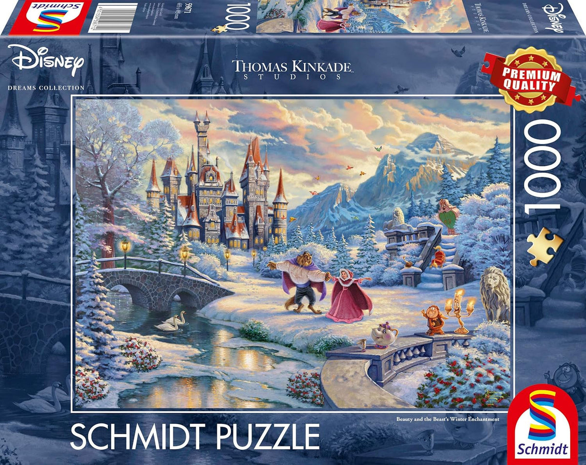 Schmidt Spiele 59671 Thomas Kinkade Disney Szépség és a Szörnyeteg varázslatos téli este 1000 darabos kirakós Naty Shop single