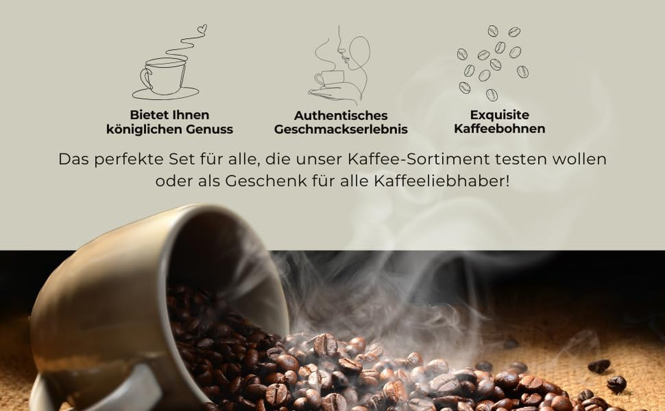 Probierset Kaffee und Espresso | Ganze Bohne oder Gemahlen – 6 Sorten Café & Espresso | Aromatisch & Vollmundig Perfekt zum Testen oder als Geschenk