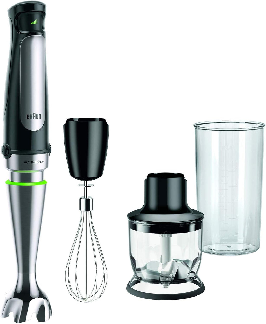 Braun Household Hogar Multiquick 7 Mixer, Spritzschutz, Spülmaschinenfest, Bpa-Frei, 600 Ml, Zerkleinerer 500 Ml, Eisklinge, MQ 7035XBI, 1000 W, Schwarz, MQ7035XBI Bucatarie Naty Shop Modell 2019 7025 | 3 Accesorios