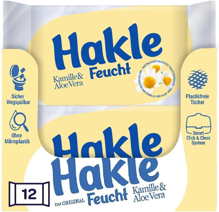 Hakle Feucht Pur Într-un pachet de 12, 504 șervețele (12 X 42 foi), Șervețele umede hrănitoare, Șervețele umede cu 99% apă, Șervețele umede rapid solubile în apă