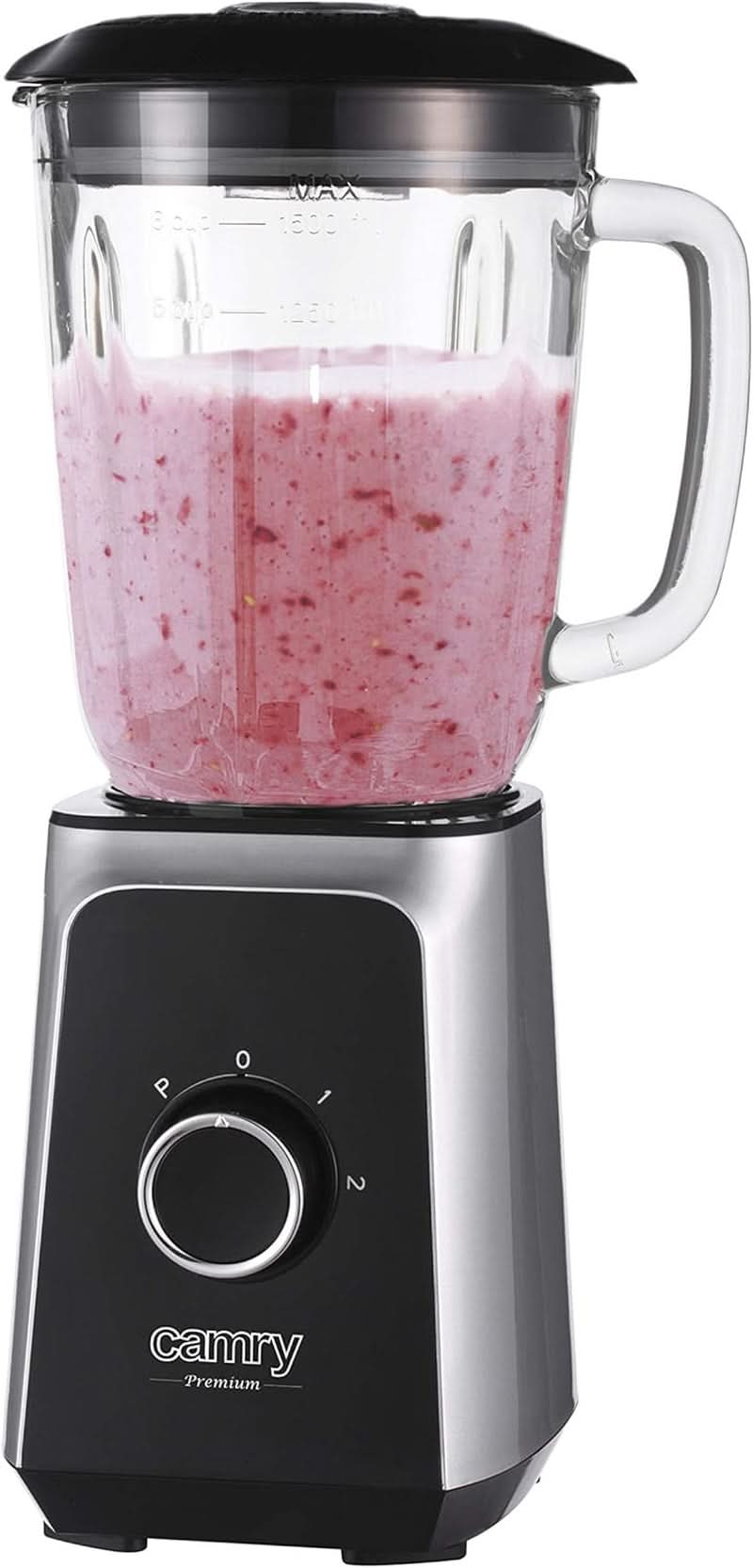 CR 4077 Standmixer Mit 1.5L Glasbehälter, Smoothie Maker, Hochleistungsmixer, Mahlung, Eis-Zerkleinerung, Pulsfunktion, Edelstahlklingen, 2 Geschwindigkeiten, 1000W, Schwarz/Silber Kitchen Naty Shop