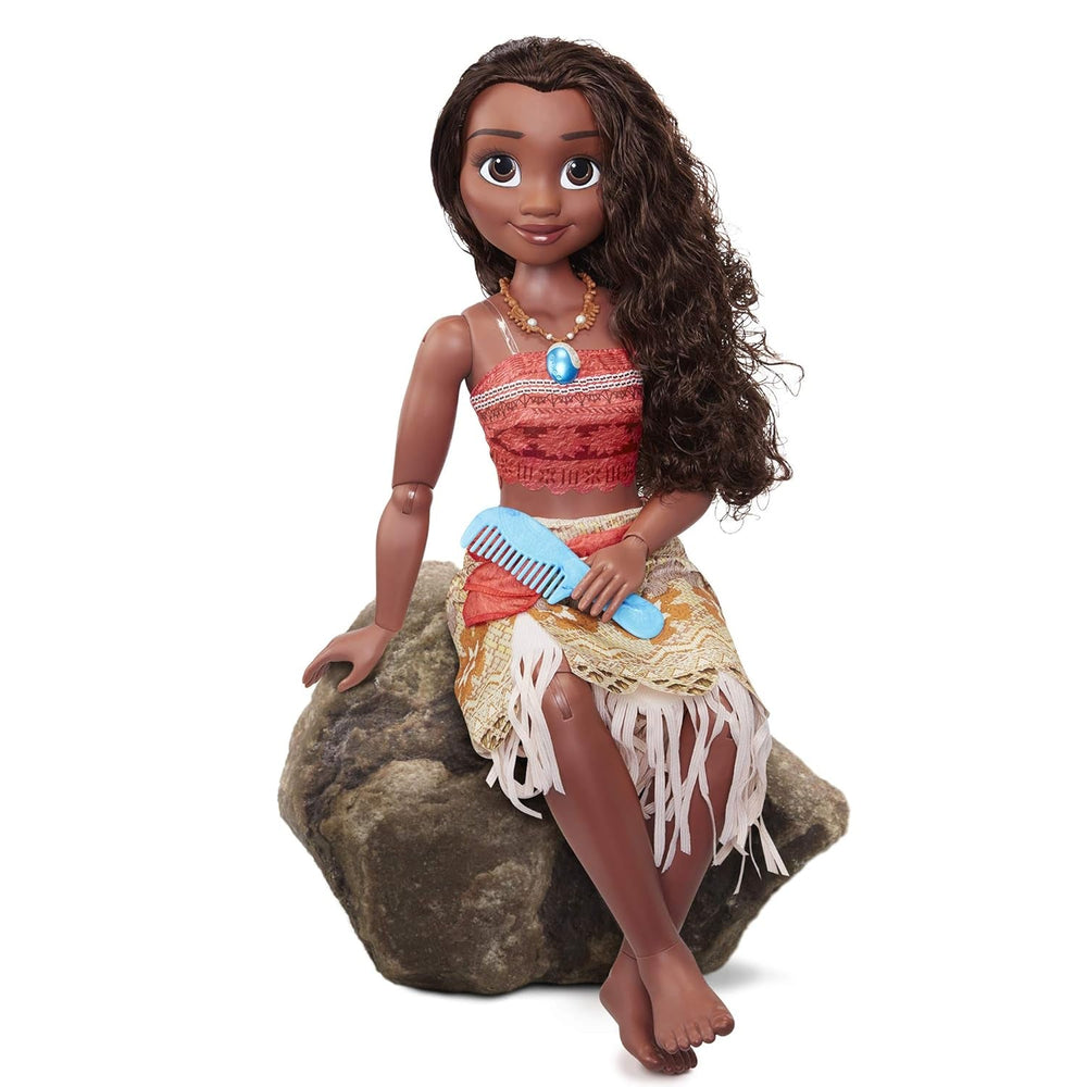 Disney Princess Moana 80 cm Play Doll by Jakks Pacific Mozgatható baba kefével, hogy fésülje hullámos fürtjeit Film ihlette ruha Levehető medál nyaklánc babák Naty Shop
