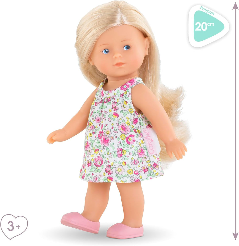 Les Trends Corolline Rosy Miniwelt készlet, Vollvinylpuppe mit langem Haar, Bürste, extra outfit Geschenkboxban, 4 Teile, Vanilleduft, 20 cm, kb 3 Jahren