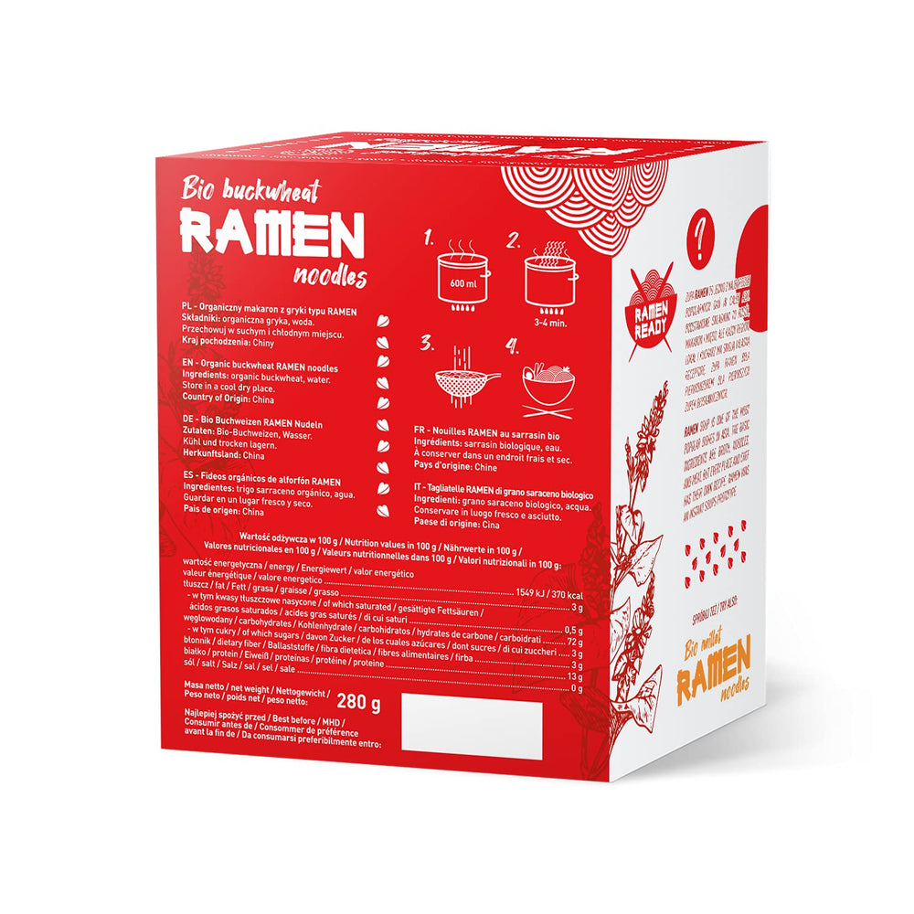 DIÉT-ÉTEL Bio hajdina ramen tészta, vegetáriánus és vegán ételek, zsírmentes, szójamentes, gluténmentes, vízben oldódó diétás tészta, alacsony kalóriatartalmú, 280 g