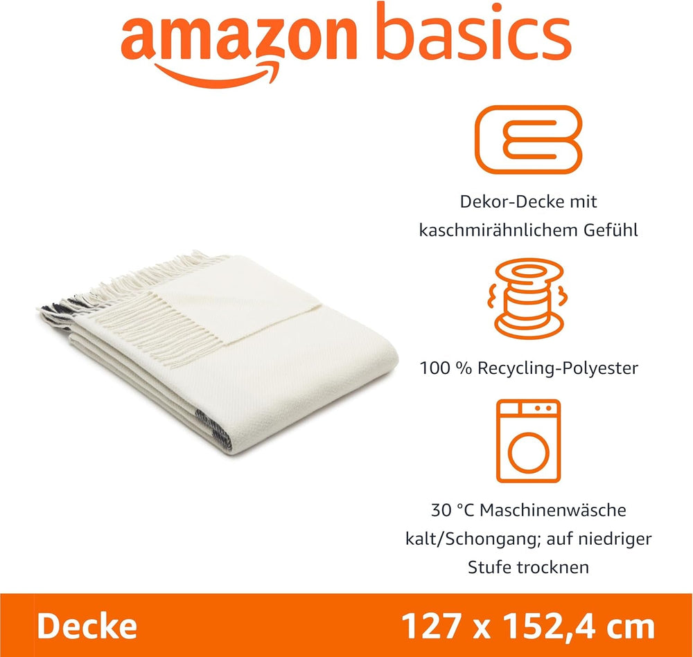 Amazon Basics Dobótakaró, könnyű, újrahasznosított poliészter, Room Decor Cozy takaró, 127 X 152 cm, elefántcsont fehér, kék mintával Check Ágyak és Takarók Besuche den Amazon Basics-Store