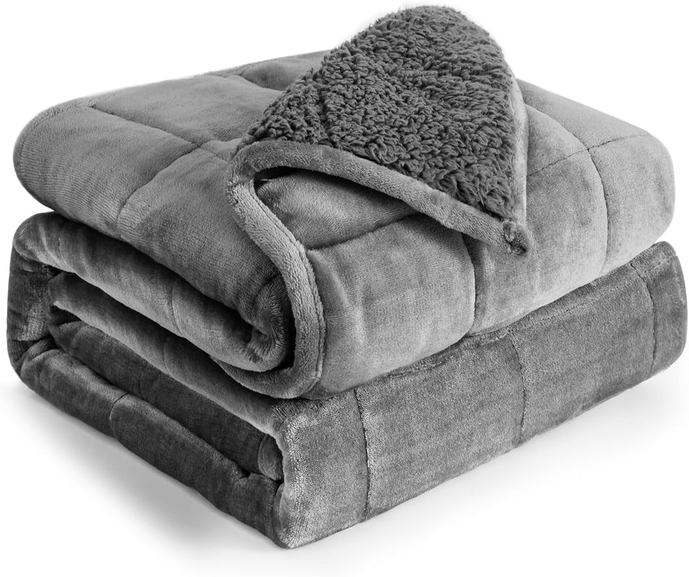 Pătură cu greutate Cottonblue, 6,8 kg, dimensiunea reginei, flanel, Shaggy, Sherpa, pătură cu greutate pentru adulți, pături cu greutate confortabile pentru a calma și relaxa, plapume grele, 152.4 X 203.2 Plapumi si pilote Naty Shop Gri 48 X 72 12 Lb