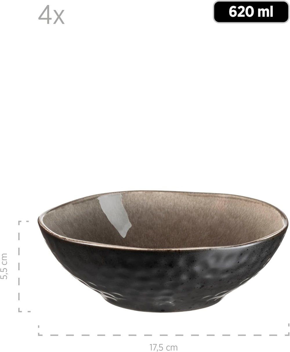 MÄSER 934073 Niara Organic Series, set de veselă modern pentru 4 persoane, cu aspect vintage incitant, serviciu combinat format din 16 piese cu o combinație specială de glazură în negru și maro, gresie