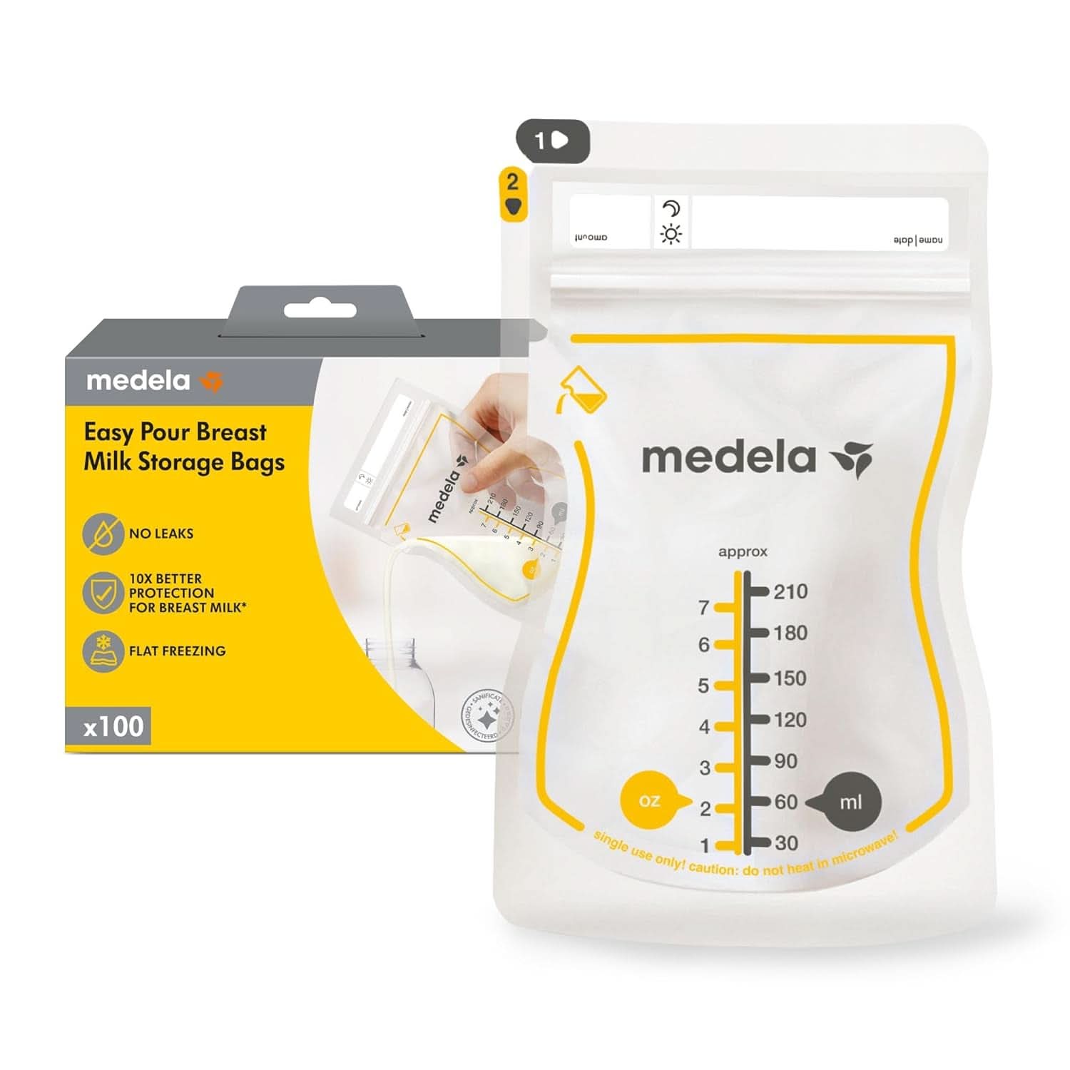 Medela Easy Pour Muttermilchbeutel Zum Einfachen Ausgießen, 100 Stück, 210 ml, Auslaufsichere Einweg-Muttermilchbeutel Mit Überlaufschutz, Stillhelfer Kiegészítők Élelmiszer és szoptatás Bebe Naty Shop 100