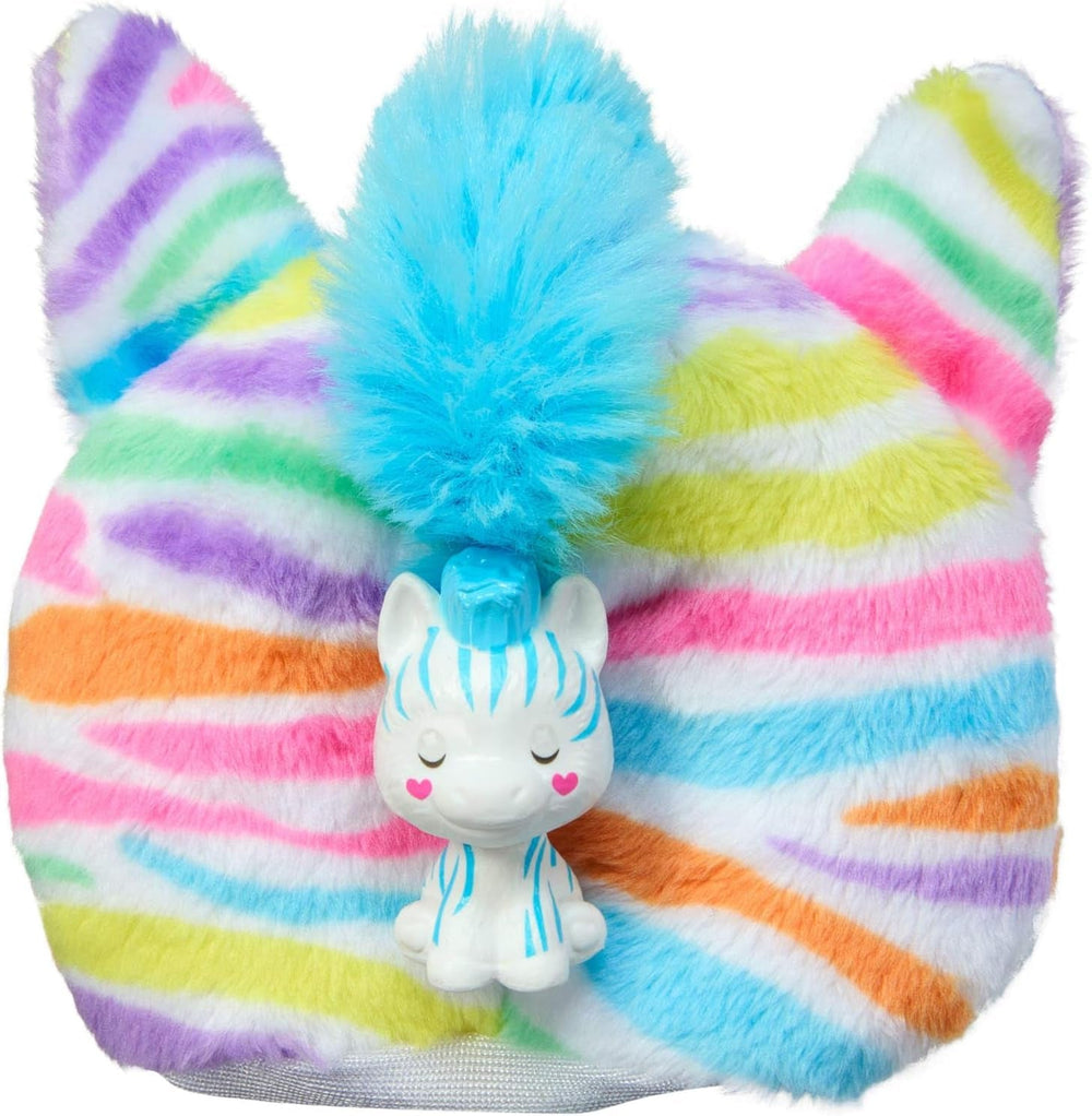 Păpușa Barbie Cutie Reveal și accesorii, costum de pluș zebră curcubeu și 10 surprize care își schimbă culoarea, gama Color Dream, HRK39