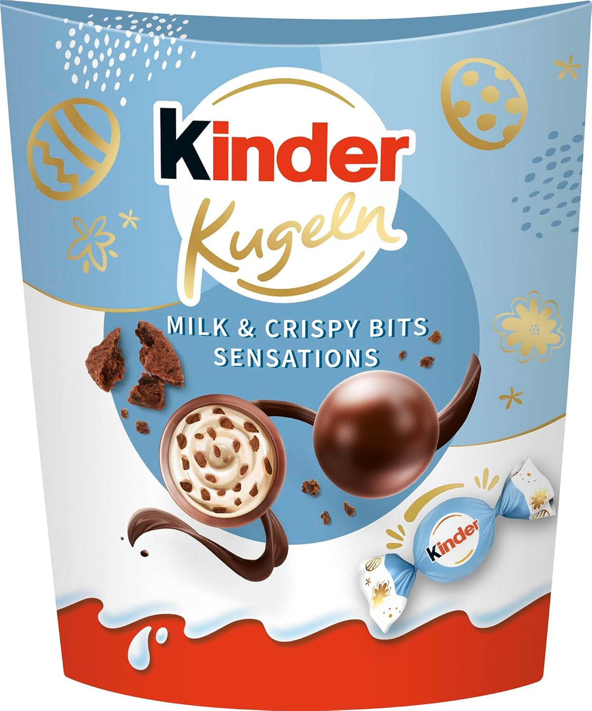 Kinder Balls Milk & Crispy Bits Sensations 90g – Tejcsokoládé golyók tejjel töltelékkel és kakaó chipsekkel – Húsvéti csokoládé, húsvéti édességek – Húsvéti ajándék és szuvenír