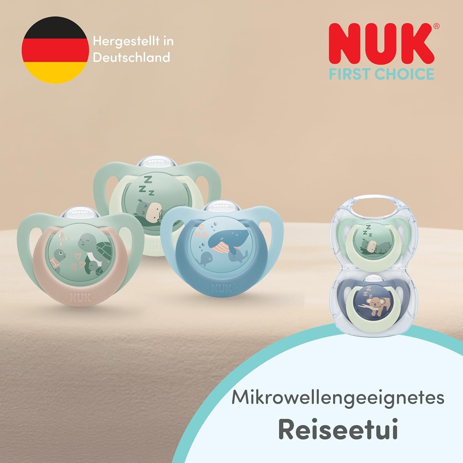 Suzetă NUK First Choice Night pentru bebeluși | 6-18 luni | Suzete ortodontice care strălucesc în întuneric | Calmează 99% dintre bebeluși** | Iepure/Oaie | Pachet 0-2