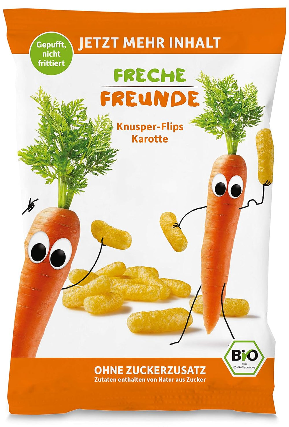 Bio gyümölcs chips "100% eper" fagyasztva szárított eper chips (12 x 12 g) és új bio ropogós kukorica és sárgarépa flip, bio snack, 1 éves kortól, (9 x 30 g) 270 g