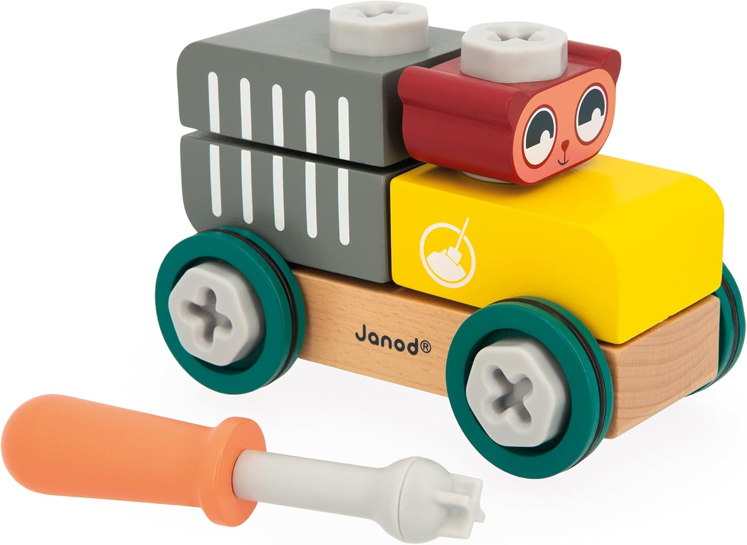Janod - Mein erstes Konstruktionsspiel - Bären-Bastelauto - 25 Elements - Rollenspiel - Fördert Geschicklichkeit & Kreativität - Ab 24 Monaten - J06458