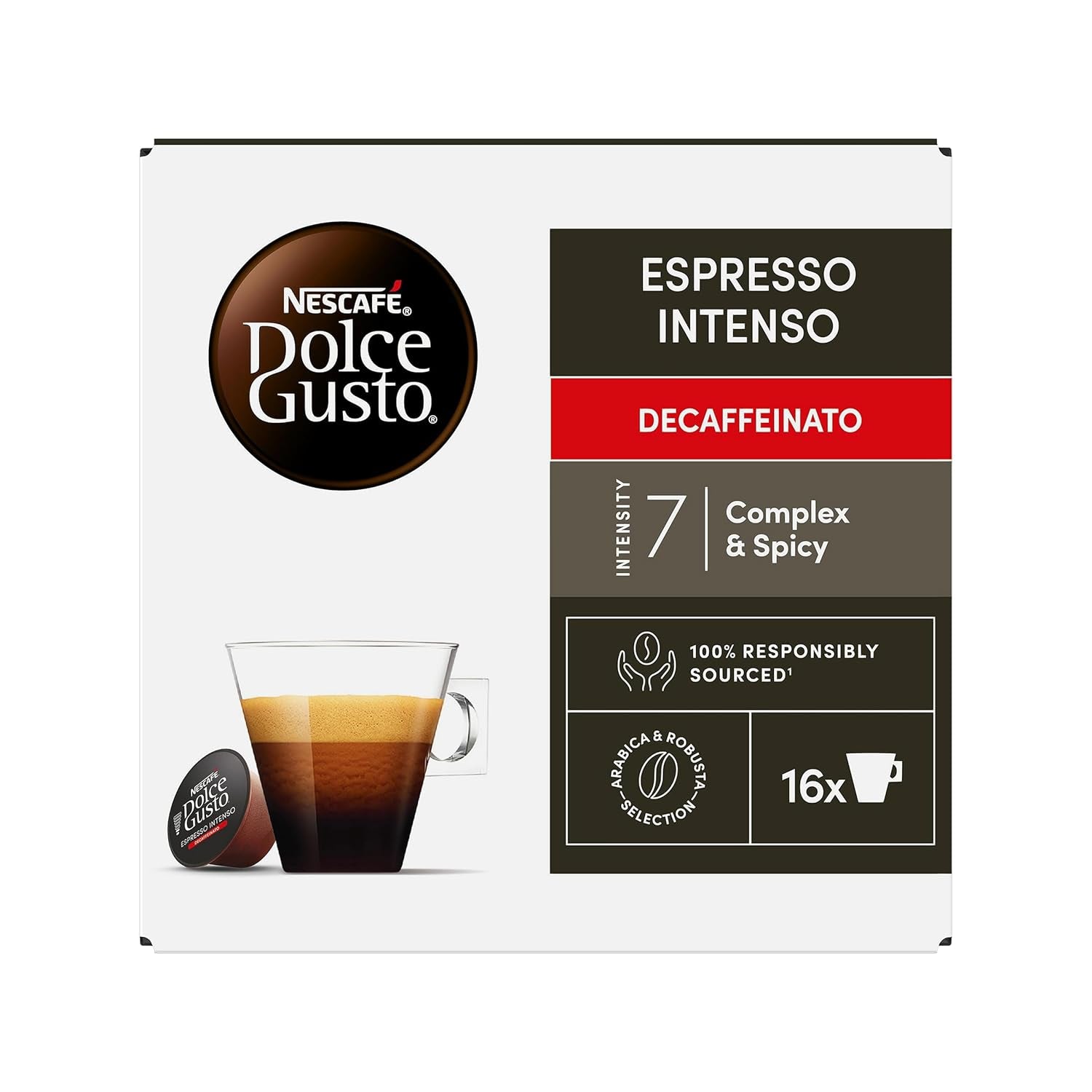 Nescafé Dolce Gusto Cafe Dolce Gusto Espresso Intenso Desc. | Nestle Pack 3 Kisten Mit 18 Kapseln,Die Jeweils 16 Einheit(3er Pack)