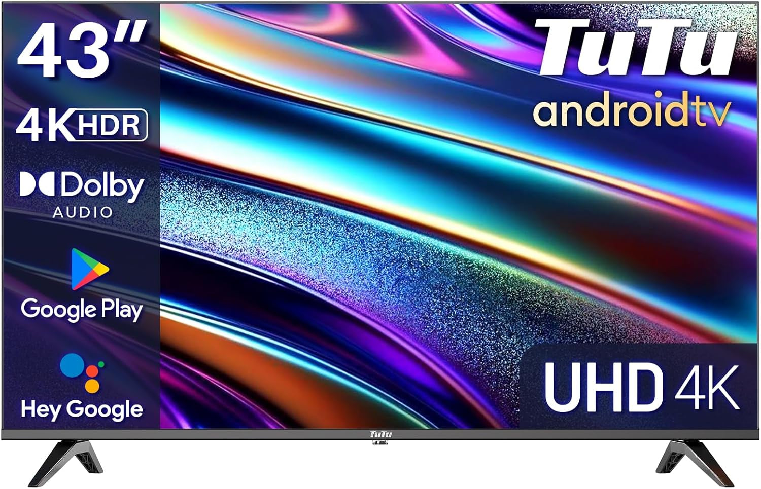 TuTu TUV32HQ1B Smart TV de 32 de inci, televizor LED HD de 80 cm cu Wi-Fi, App Store, tuner triplu (DVB-T/T2, DVB-C, DVB-S/S2), HDMI, USB