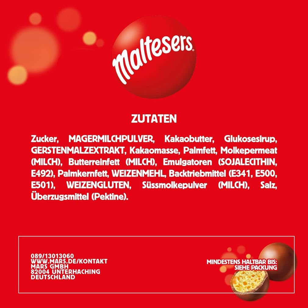 Maltesers csokoládégolyók ropogós és könnyű közepével, légies csokoládé snack, 1 csomag (1 x 175 g)