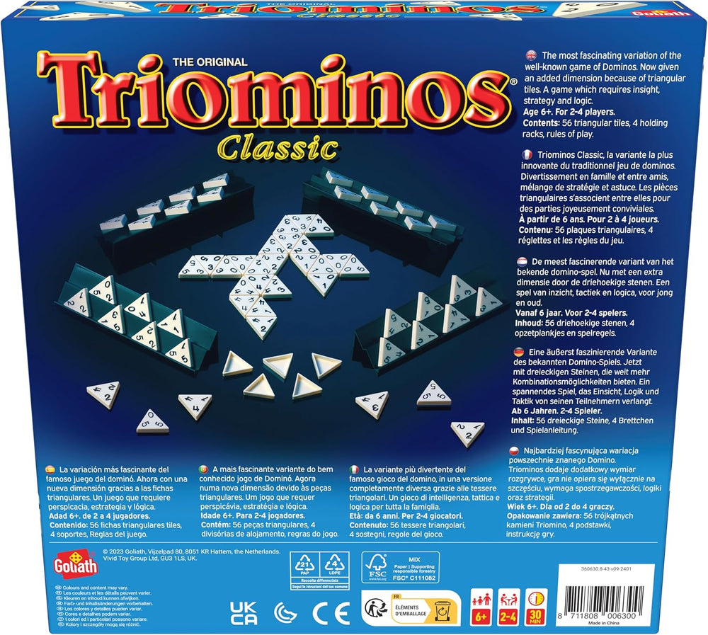 Goliat - Triominos Classic - Joc de societate popular pentru tineri și adulți de la 6 ani - Distracție în familie și joc de petrecere pentru 2-4 jucători - Cu tactici și strategii pentru copii și adulți