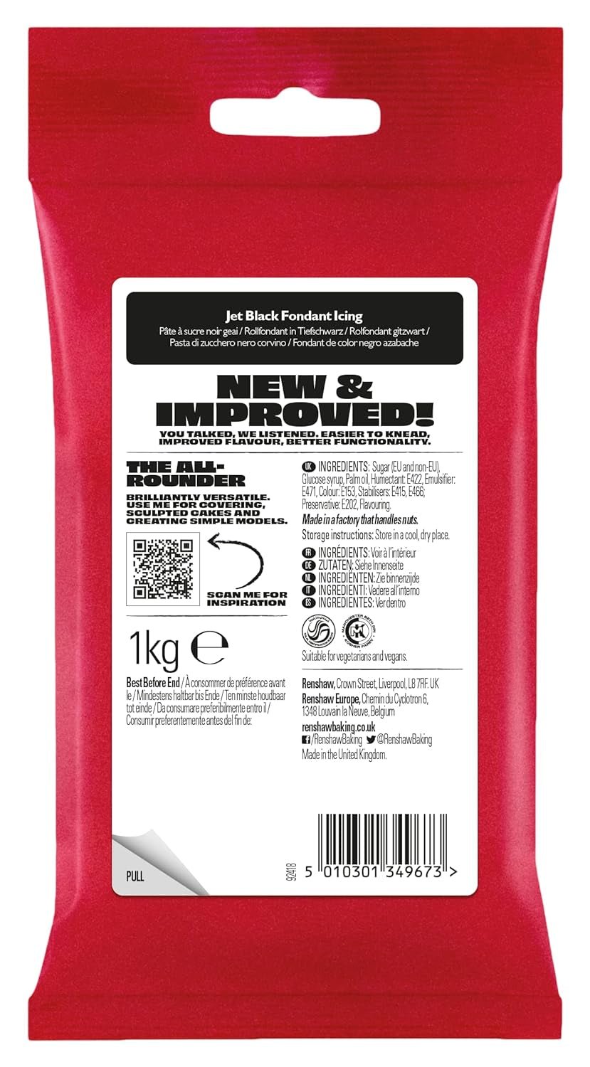 Fondant negru 1 kg - gata de rulat, perfect pentru acoperirea și decorarea prăjiturilor, cupcakes și biscuiților - negru - 1 kg Pasta de zahar Naty Shop