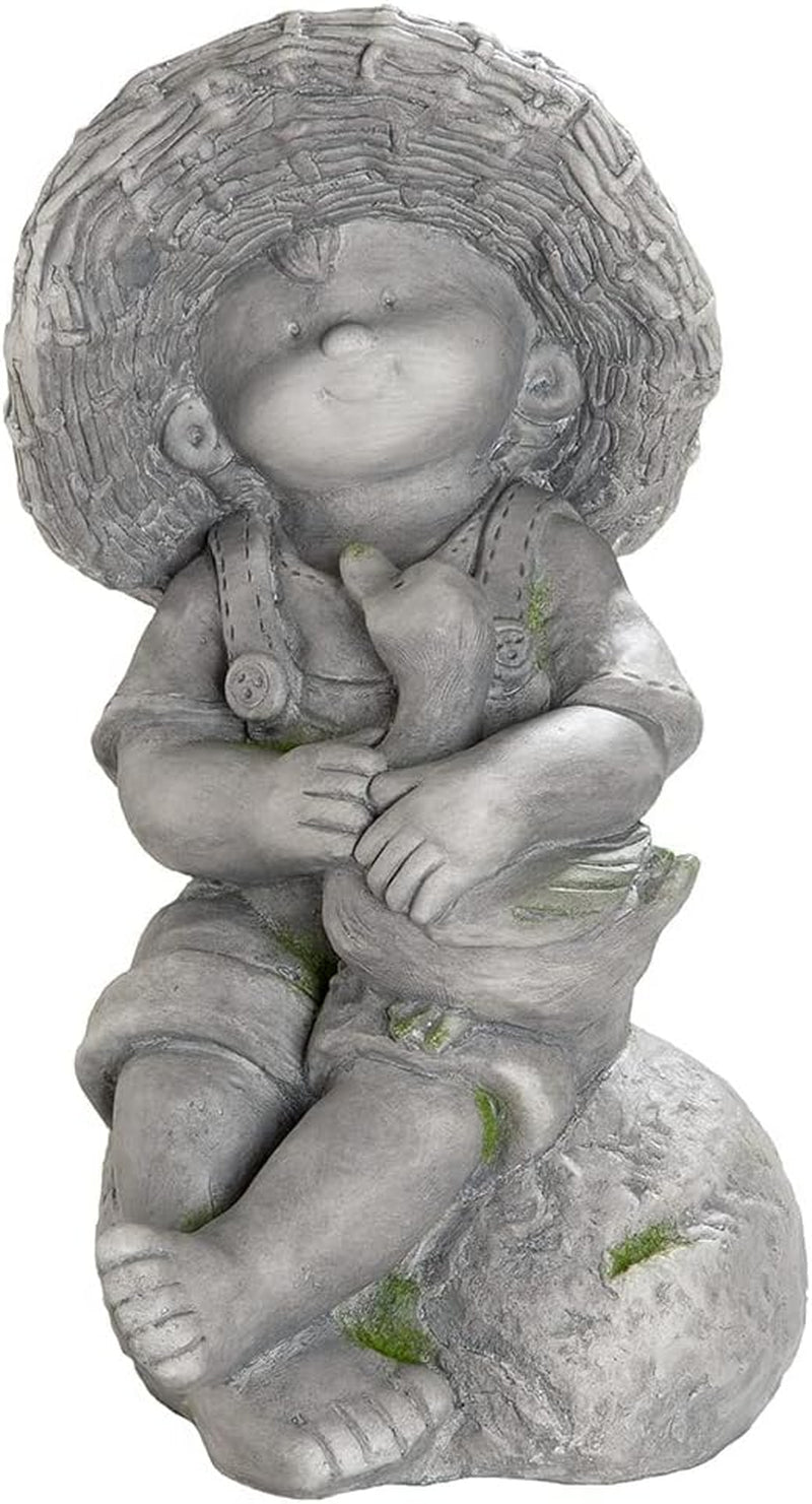 GILDE Figurină decorativă femeie africană Tortuga - Sculptură din rășină sintetică - Cadou decorare living pervaz - Culoare: maro, alb crem cu coș de fructe H 82 cm Statuete si sculpturi Naty Shop Gri Înălțime 42 cm
