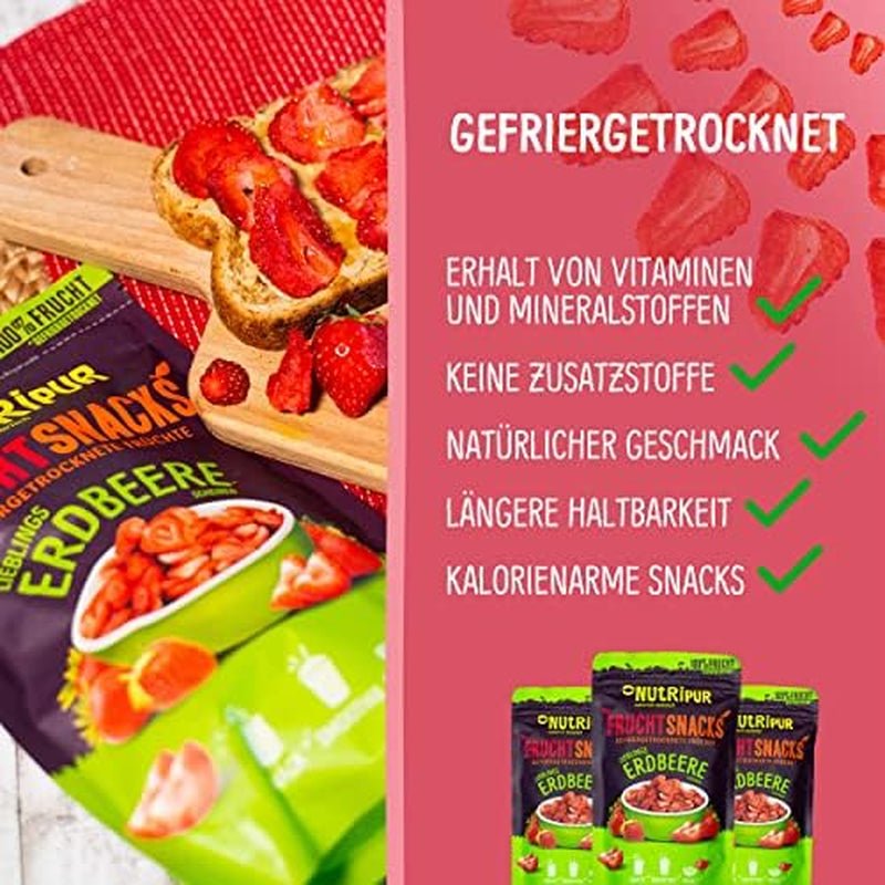 Gustare de fructe organice pentru copii: 6x15g căpșuni organice liofilizate - Fructe liofilizate - Fructe uscate - Little rascals de la NutriPur Produse deshidratate Naty Shop