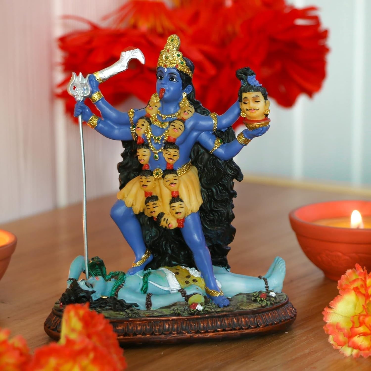 Hindu God Kali Ma Statue, India Goddess Kali Bhavatarini Destroyer Statue Decorative Hindu Goddess of Time and Death Figurine Murti Diwali Pooja Gifts Home Office Temple Mandir Altar Puja Items Statuete si sculpturi Naty Shop