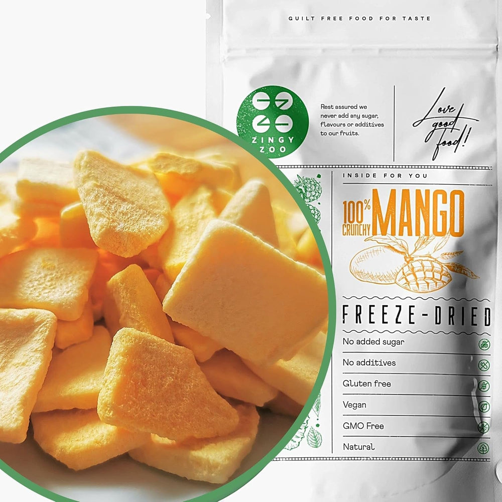 Mango liofilizat | Fără zahăr adăugat Mango liofilizat | Mango liofilizat Mango fructe Mango uscat | Mango uscat Fructe uscate fără aditivi | Mango uscat ZingyZoo (100g) Produse deshidratate Naty Shop Bucăți 100G