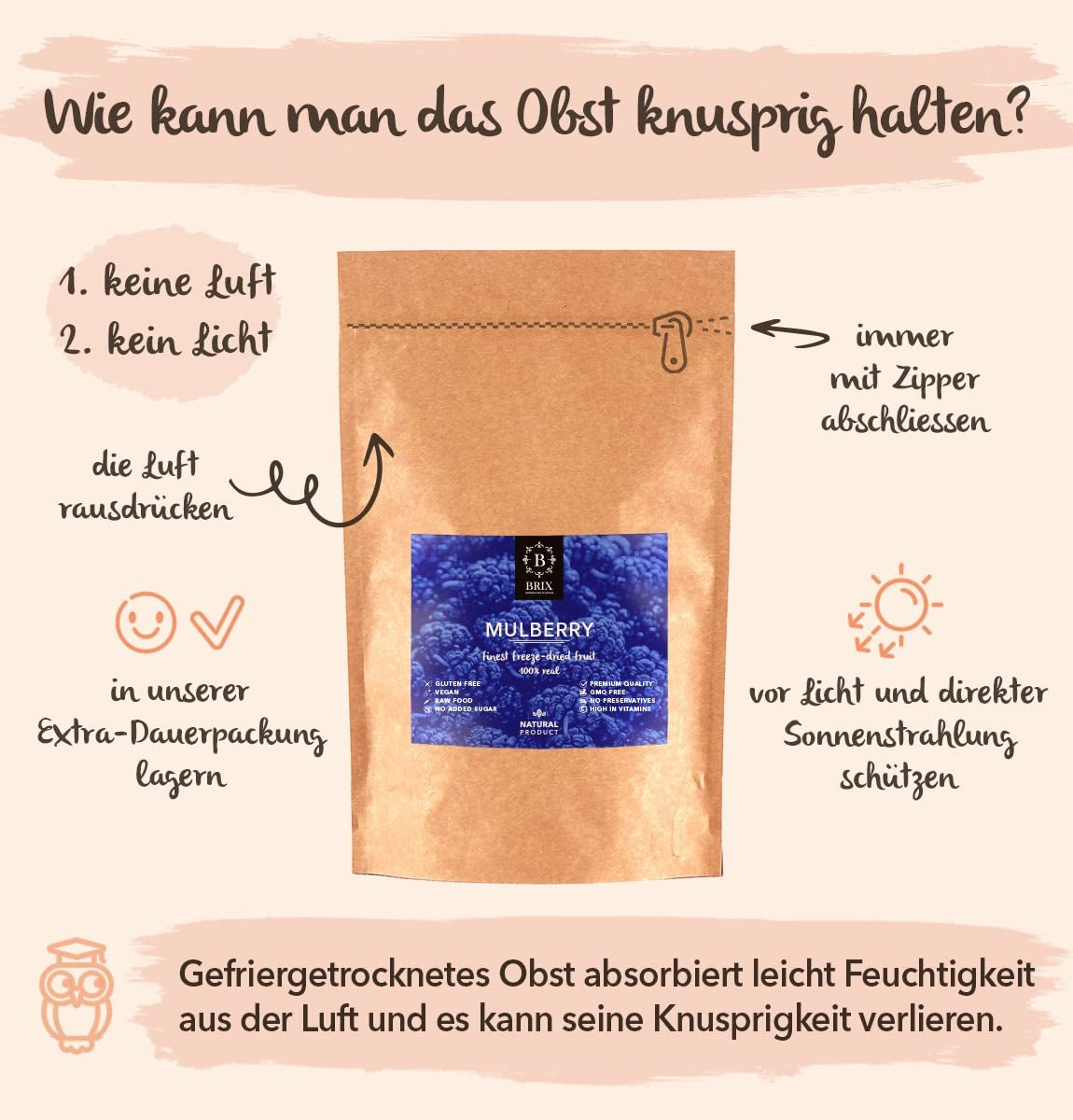 Mure BRIX | Mure uscate naturale 95 g | Premiul Great Taste pentru fructe uscate | Fără OMG, fără gluten, vegan, vitamine conservate Produse deshidratate Naty Shop