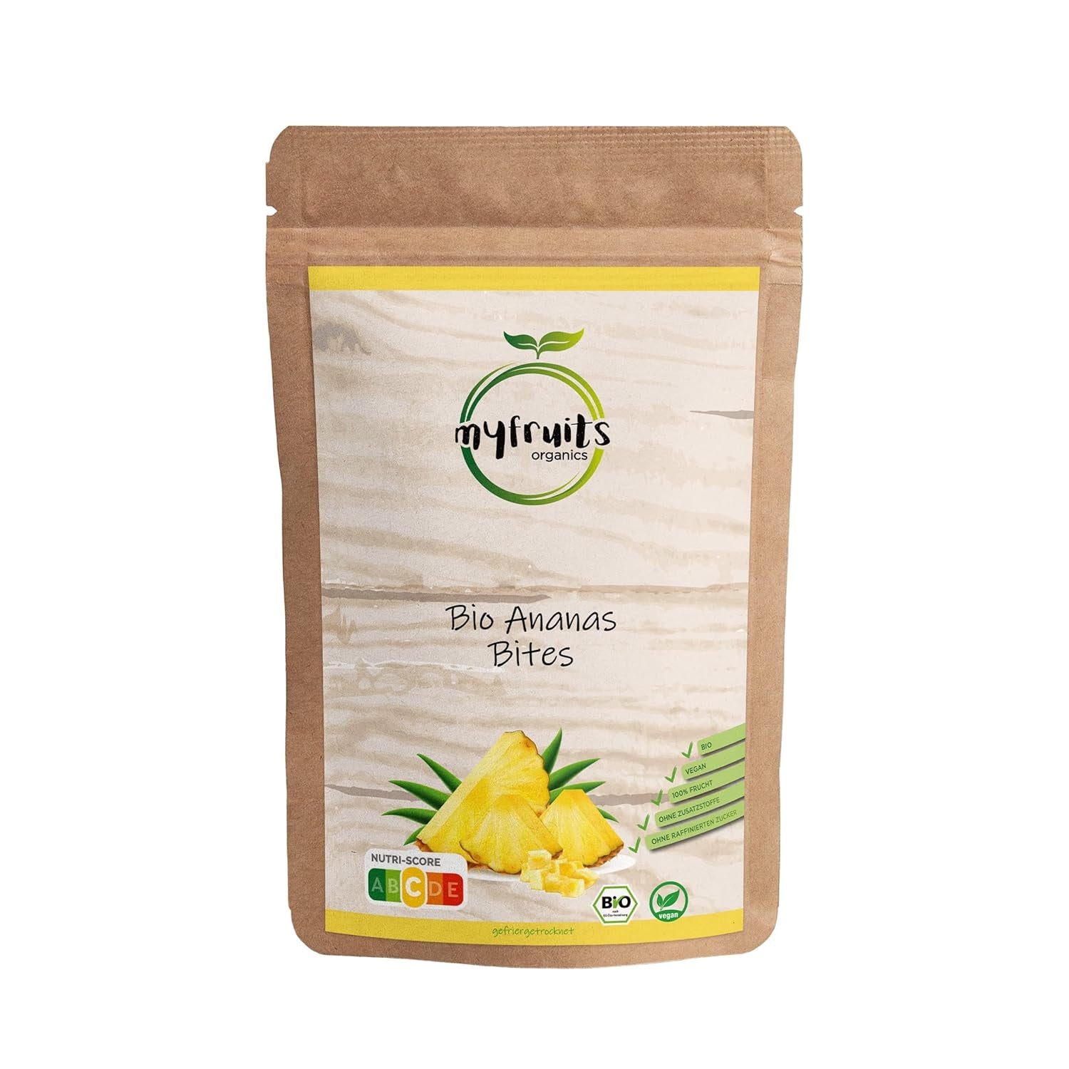 myfruits ananas organic liofilizat, 300g, fructe uscate fără aditivi, 100% ananas în bucăți mari, fructe liofilizate pentru muesli sau ca gustare Produse deshidratate Naty Shop 300 G