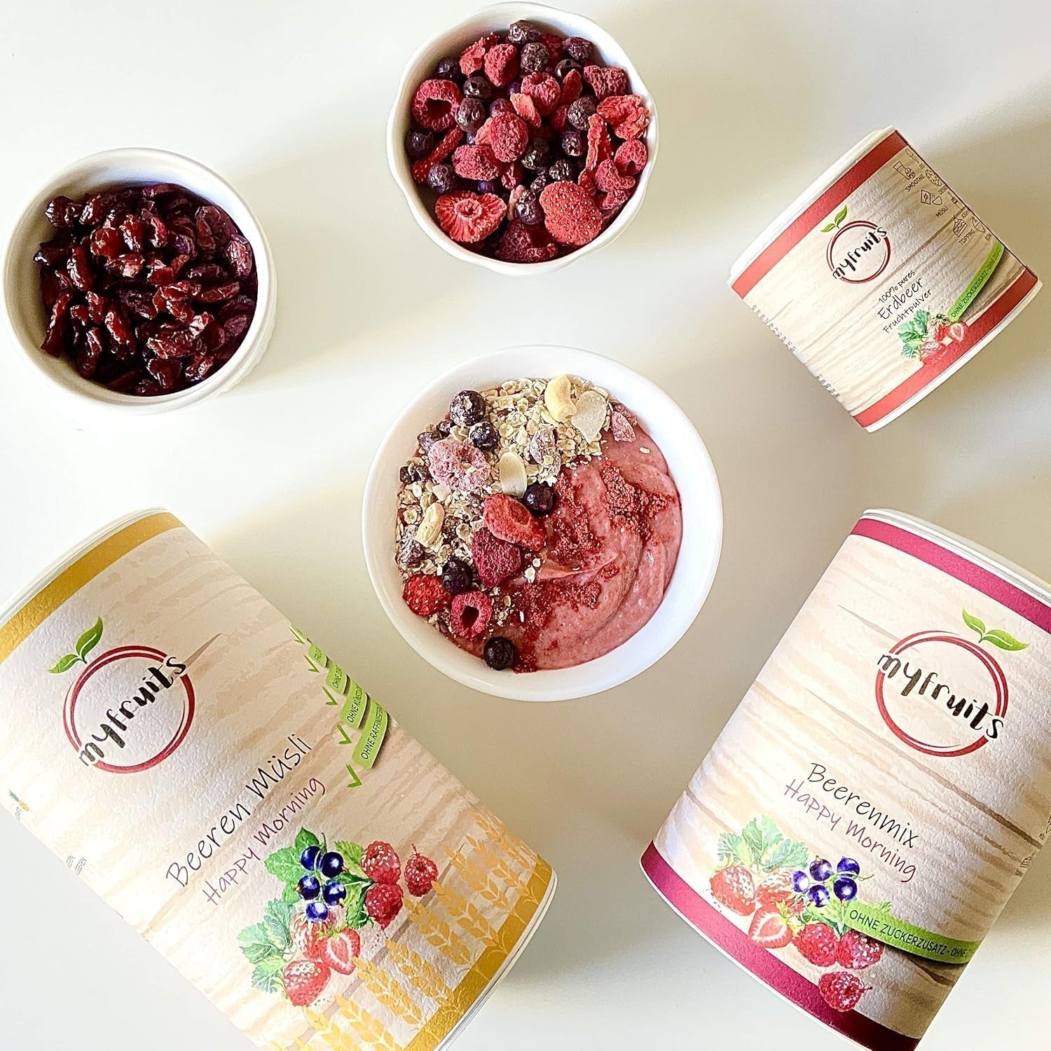 myfruits mix de fructe de pădure, 300g, mix de fructe și fructe de pădure liofilizate, fără zahăr adăugat, căpșuni, zmeură, coacăze roșii, mix de fructe uscate Produse deshidratate Naty Shop