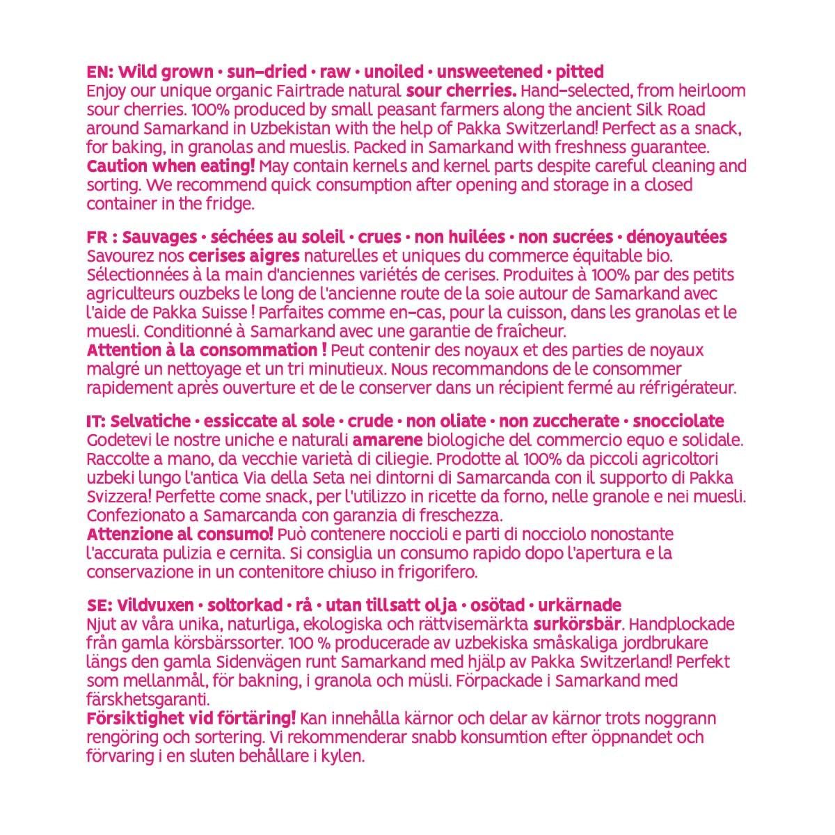 PAKKA - Cireșe organice Fairtrade uscate la soare 750g, cireșe organice recoltate sălbatice, neulei, neîndulcite direct de la micii fermieri din Samarkand, Uzbekistan, vegan, 750g Produse deshidratate Naty Shop
