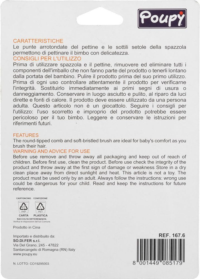 '- Perie și pieptene din nailon, peri moi pentru pielea sensibilă a bebelușului, vârfuri rotunjite pentru siguranță, prindere ușoară datorită mânerelor ergonomice, multicolore Copii - Baie si Skincare Naty Shop