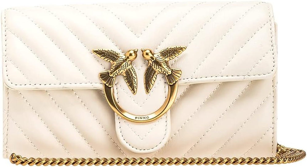 Pinko Doamnelor Oaie Nappa Love ONE Portofel C SCHAFNAPPA Portofel Femei Naty Shop Z14Q_Bianco Seta-Antique Gold O mărime se potrivește tuturor