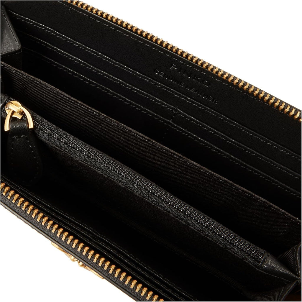 Pinko Women's Ryder Zip Around Leather Print Logo Travel Accessories Wallet, Zm7q_Black/Brown/White.Antique Go Portofel Femei Naty Shop