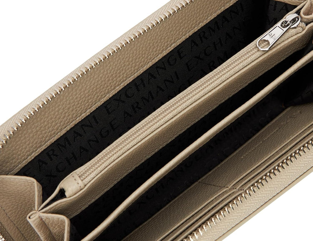 Portofel tri-fold cu logo imprimat argintiu, Essential, Wave, Pisco, pentru femei Armani Exchange Portofel Femei Naty Shop